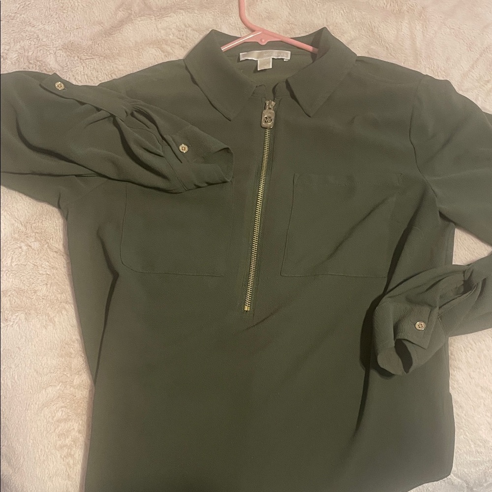Michaels Dark Green Zip-Up Blouse